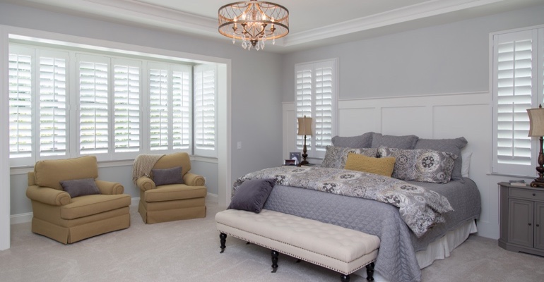 Plantation shutters in St. George bedroom.